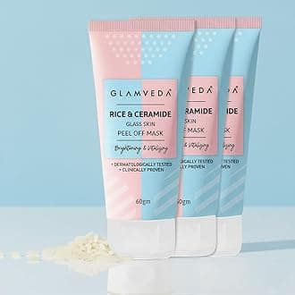 Glamveda Rice & Ceramide Peel-Off Mask(Pack Of 3) | Hydrating & Barrier-Strengthening | Brightens, Evens Tone & Reduces Signs of Aging |All Skin Types |60g Pack of 3