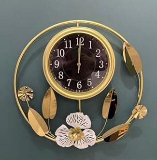 Mokshith Metal Flower Wall Clock, 3D Leaf Wall Decor, Gold Flower Blooming Wall Hanging, Wall Decorations for Living Room Bedroom Bathroom Kitchen Office (MO-23)