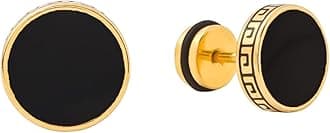 Yellow Chimes Earrings for Men and Boys Fashion Golden Studs for Men | Gold Toned Black Studs | Stainless Steel Stud Earrings | Birthday Gift for Men and Boys Anniversary Gift for Husband
