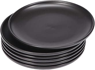 BonNoces Matte Black Porcelain Dinner Plate Dessert Plate, 8-Inch Elegant Round Serving Plate Set, for Steak, Pasta, and Salad, Set of 6