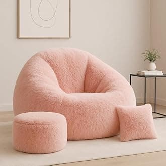 Biggie Bean Bag Chair 5XL with Beans Filled-Cuddle Cloud-Ultra Plush Soft Fur-Crafted for Comfort-Blissful Comfort Bold Style with Free Cushion & Footrest (Matching Color : Fur, Pink)