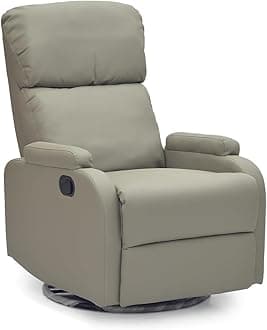 – Grey Recliner Chair for Living Room – Modern Lazy Sofa Chair with 360° Swivel, Rocking Motion, PU Leather Fabric Single Sofa Recliner, Armchair Lounge Chair Sofa for Home & Office