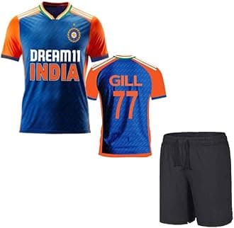 Gill 77 T20 India Cricket Jersey Tshirt with Set for (Men,Kids,Boys)