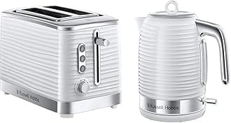 Russell Hobbs 24370 Inspire High Gloss Plastic Two Slice Toaster, White with Kettle