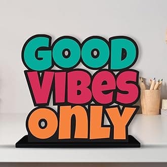 Artvibes Wooden Idols and Figurine Good Vibes Only Motivational Quotes Table Decoration for Office Desk | Home Decor Item | Living Room | Modern Art Wood Showpiece Gift Items (SP_1151), Inspirational