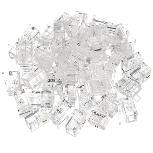 Tfpro Durable 2 Pin RJ -11 Modular Plug Telephone Cable LAN Connector - Pack of 50 Pieces