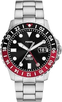 Fossil Men's Watch Blue Gmt, Three Hand Date Movement, Stainless Steel with a 46mm Case Size and Silicone Strap