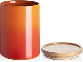 Ceramic Food Storage Jar, Stackable Kitchen Canisters, Containers with Airtight Seal Wooden Lid for Serving Ground Coffee, Tea, Sugar, Salt and More - 28 Fl Oz (Gradient Orange)