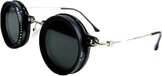 Lombell 1-9 Gear Adjustable Tint Sunglasses, Polarized Lens with ND Filter, Rounded Sunglasses for Versatile Light Control and Maximum Sun Protection(Gold B)