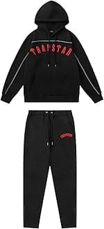 Embroidered Trapstar Tracksuit for Men and Women, Unisex Trapstar Shooters Suit, 2 Piece Sports Jogging Set Autumn Winter, Fleece Hooded Sweatshirt and Pants (Color : 8838 black, Size : Small