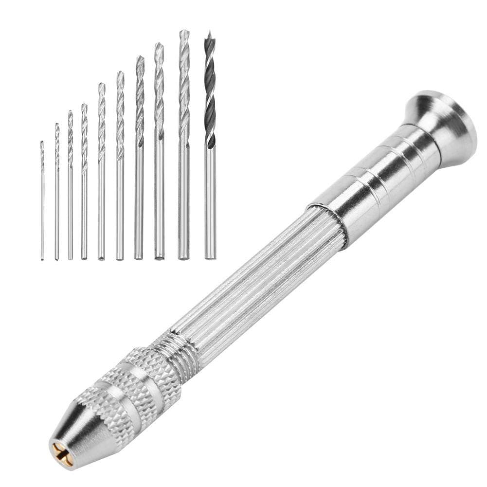 Hand Drill Set, Precision Hand Pin Vise Rotary Tools Mini Rotary Drilling Kit with 10 Drills, Portable DIY Steel Wood Drill Jewelry Engravings Tools for Model Making, DIY Wood,