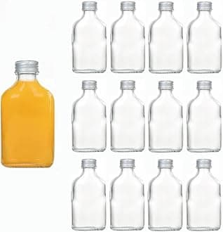 12pcs Empty Glass Juice, Milk, Coffee, Kombucha, Whiskey, Vodka Bottle for Party, Drink Shop (50ML, White Lid)