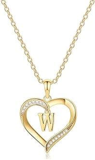 Yesteel Heart Initial Necklaces for Women, 14K Gold Plated Cubic Zirconia Heart Pendant Necklace, Dainty Initial Charm Necklace Letter A to Z Jewelry for Women Girls