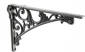 Decorative Shelf Bracket 6 inch, Rustic Antique Silver Brackets for Shelving, Heavy Duty Vintage, DIY Projects, Hardware Included, 4 Pack,5.9x4.17x1.73 inch,Baroque Style
