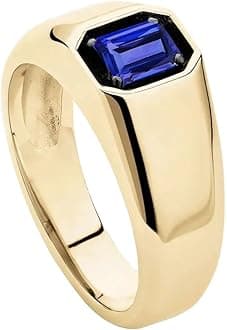 10K 14K 18K Gold Men's 2 Carat Emerald Cut Gemstone Ring Custom Gemstone Birthstone Pinky Ring for Men Jewelry Gift for Him