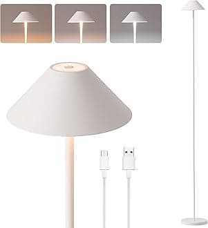 Rechargeable Floor Lamp for Indoor/Outdoor, Cordless Tall Standing Lamp with 3 Color Temps & Dimmable, IP43 Waterproof, Adjustable Height 16-59 Inch, LED Floor Lamp for Living Room,Patio(White)