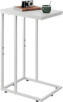 WLIVE Side Table, C Shaped End Table for Couch, Sofa and Bed, Large Desktop C Table for Living Room, Bedroom, Creamy White