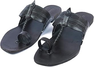 KORAKARIMen's Kolhapuri Chappal Handmade Durable Comfortable Dark Brown Flip Flops Stylish Anti Slip Smooth and Comfortable Slippers Traditional Indian Footwear