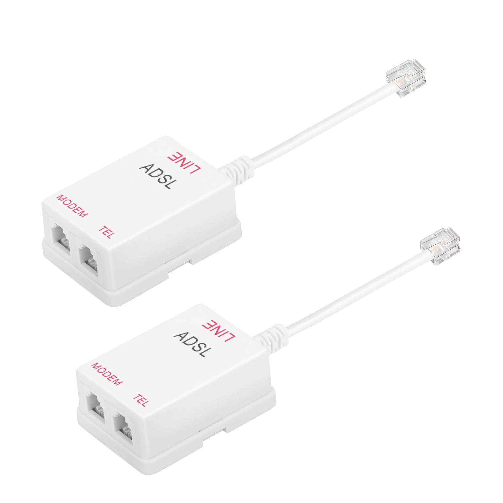 in-Line DSL Filter Splitter, ADSL Splitter Filter, DSL Filter for Landline Phone, RJ11 6P2C Male to 2 Female Telephone DSL Modem, White (2PC)