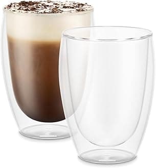 Double Walled Glasses Pack of 2 PAVINA - 350ml Latte Cups - Dishwasher Safe Thermal Cup - Mouth-Blown Borosilicate Glass