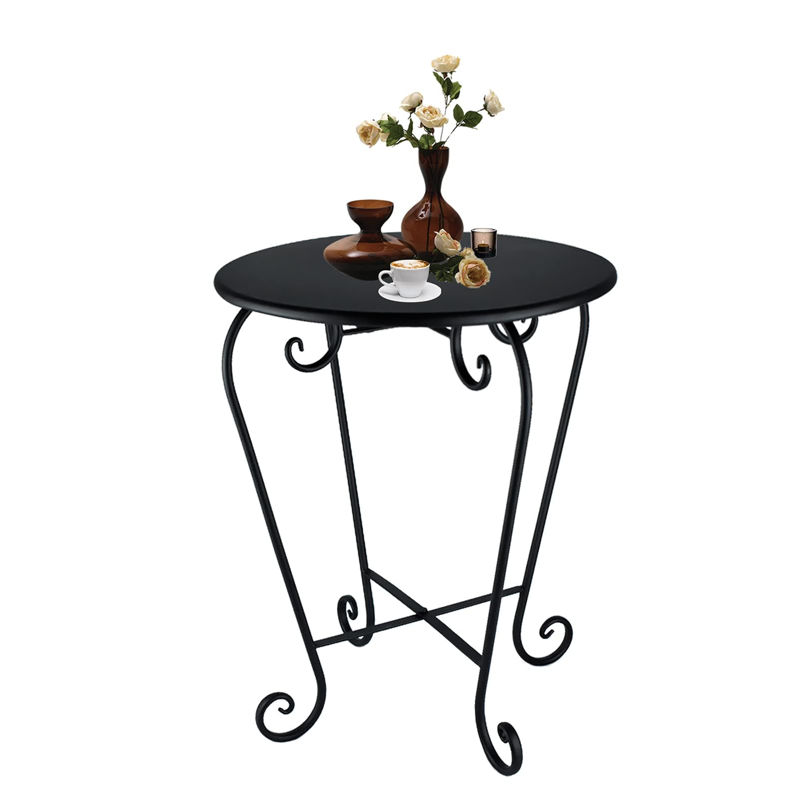 Small Patio Side Table,Round Metal Side Table,Weather Resistant Anti-Rust Outdoor Side Tables,Outdoor End Table for Garden,Porch,Balcony,Yard,Black