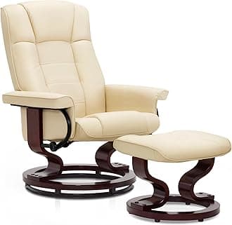 MCombo Manual Swivel Recliner with Ottoman, Chair Ottoman Set for RV Small Spaces, Living Room, Bedroom, Office 9019 4919 (Faux Leather, Cream White)