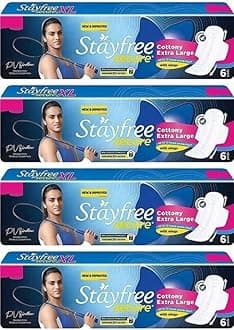 STAYFREE Secure X-Large Cottony Soft Cover Sanitary Pads For Women With Wings (Pack of 6+6+6+6) Sanitary Pad (Pack of 4)