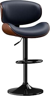 Bar Stools, Adjustable Swivel Leather Bar Stools for Kitchen Island, Mid Century Modern Counter Height Bar Chairs Barstools with Back & Footrest (Blue 1PCS)