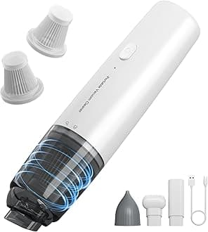 Handheld Vacuum Cordless, Car Vacuum Cleaner Portable with HEPA Filter, 2 Suction Modes, Mini Hand Held Vacuum Rechargeable for Car, Home, Pet Hair, Office, Desk, Keyboards (White)