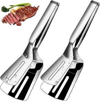 12 Inch Long Kitchen Spatula, 304 Stainless Steel, Slotted Spatula, Double Blade, Cooking and Serving Utensil for Food Holding and Flipping, Anti Rust and Corrosion Cooking Tong, 2 Pcs