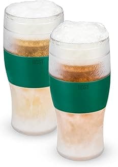 Host 10009 Cooling Cups in Green Freeze Beer, 16 Ounce Freezer Gel Chiller Double Wall Plastic Frozen U.S (473ml / .83 UK Pint) Glass, Set of 2, 16 Fluid_Ounces