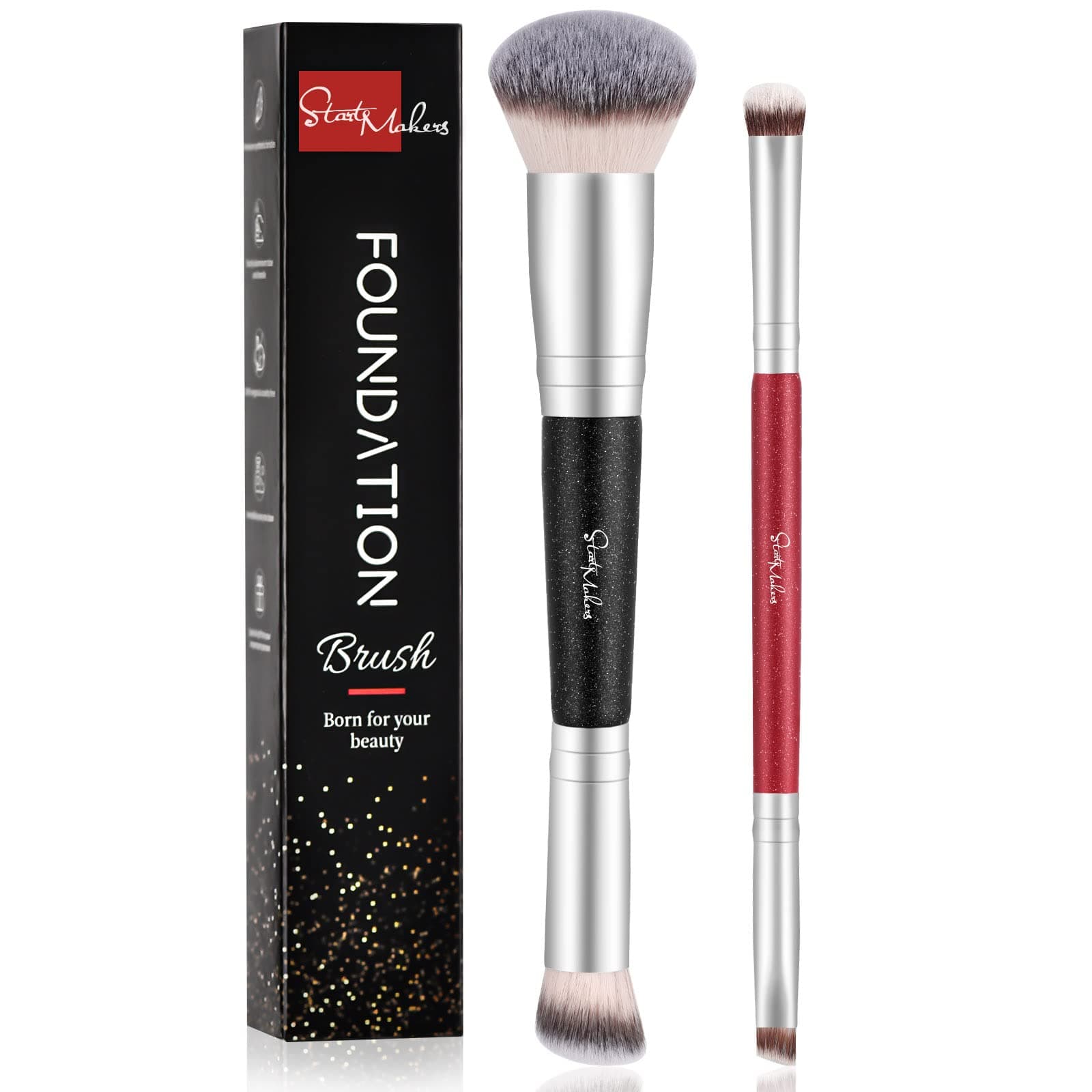 2 pcs Dual-ended 2-in-1 Kabuki Makeup Brushes