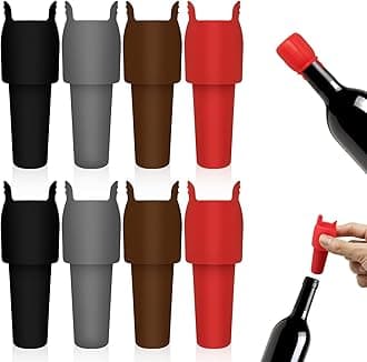 8Pcs Reusable Sparkling Wine Bottle Stoppers, Silicone Wine Seal Stoppers with Handle Double Sealed Wine Bottle Stoppers 4 Colors Wine Stoppers, Wine Bottle Sealers for Wine Beer Champagne Bottles