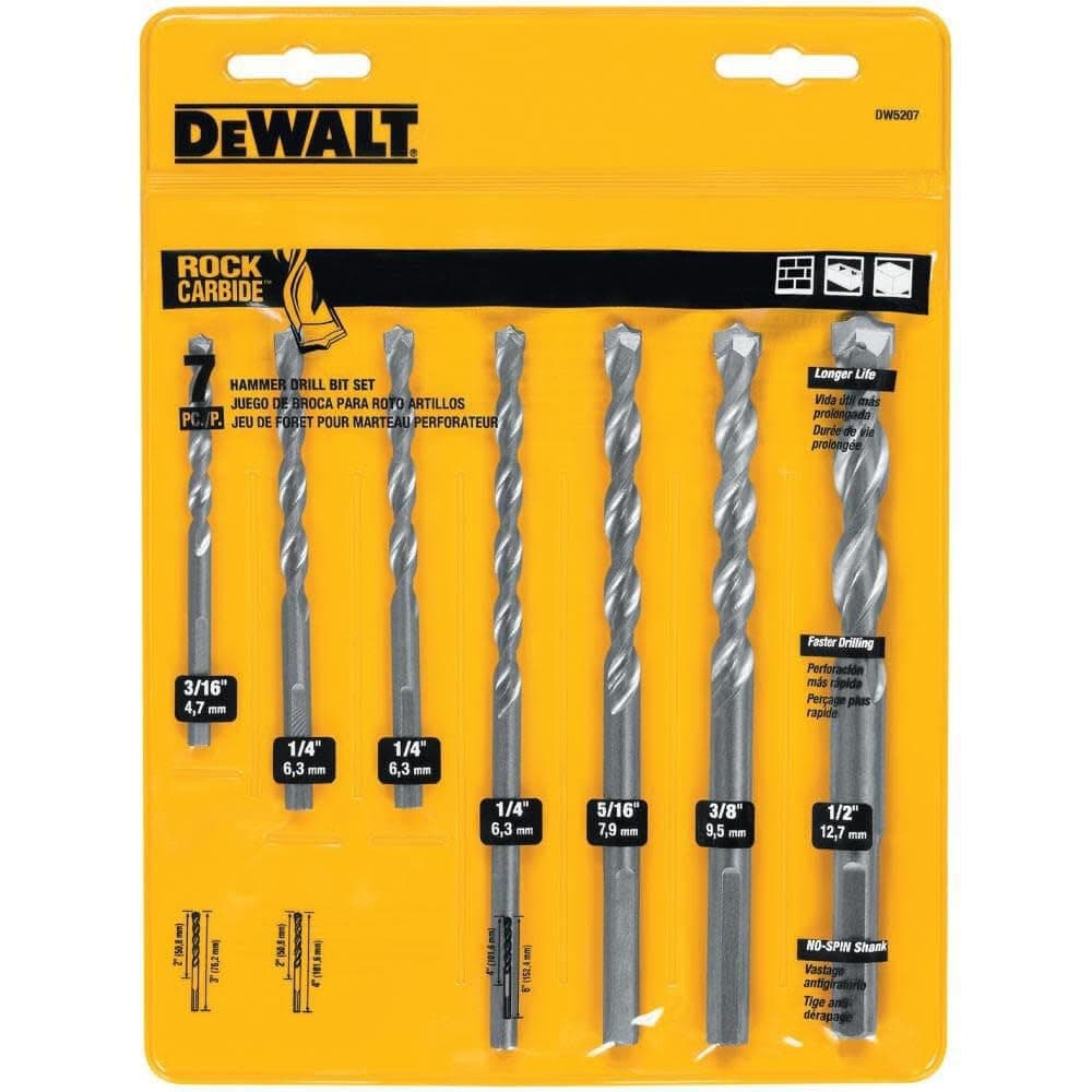 Masonry Drill Bit Set, Percussion, Concrete & Block, 7-Piece (DW5207)