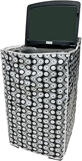 DALUCI Waterproof & Dustproof Washing Machine Cover for Top Load Fully Automatic | Suitable For Samsung 6.2 Kg | 6.5 Kg | 7 Kg | 7.5 Kg Back Panel (Grey, Black & White, 55Cms x 55Cms x 92Cms)
