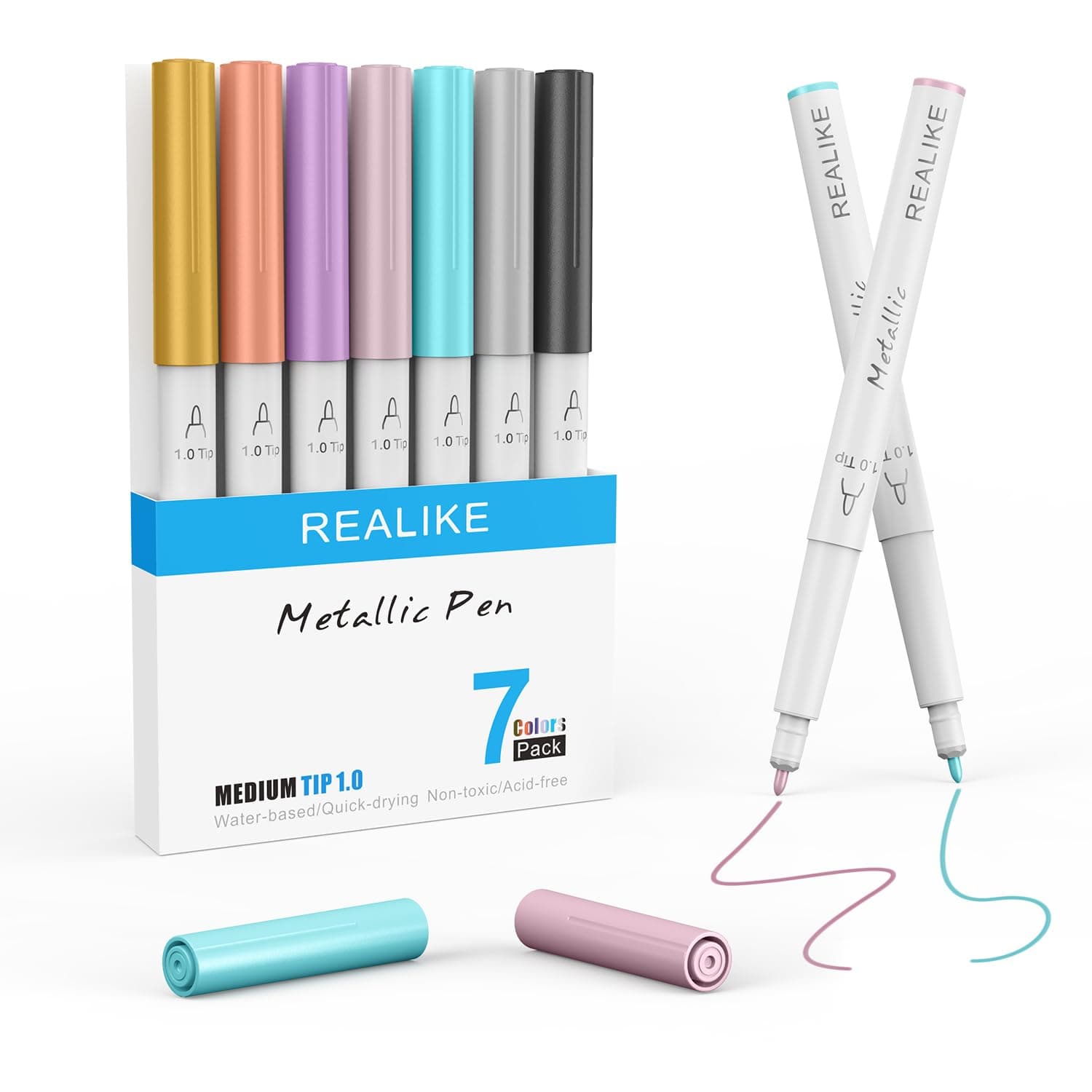 REALIKE Metallic Markers Compatible with Cricut Maker 3/4/Explore 3/Air 2/Air Metallic Marker Pens 7 Medium Point Marker Pens 1mm for Drawing, Coloring, Writing Letters