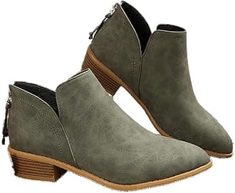 Ankle Booties for Women,Women's Casual Dress Low Heeled Booties. V Cut Fashion Thick Heel Design Shoes