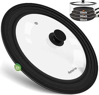 13-14-15in Universal Lid for Pots,Pans,Skillets,Large Replacement Frying Pan Cover,Big Cookware Lids,Tempered Glass with Heat Resistant Silicone Rim,Knob, BPA Free,Dishwasher Safe
