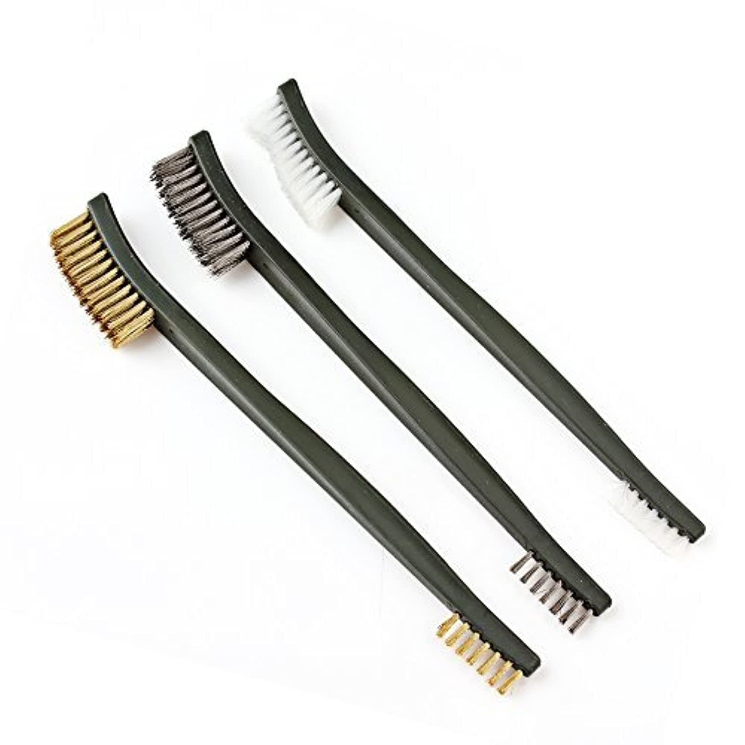 3pcs Mini Wire Brush Set for Cleaning Paint, Rust, and Dirt - Steel/Nylon/Brass Brushes for Metal and Welding Slag Cleaning