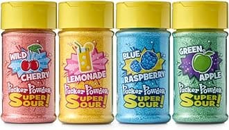 Pucker Powder Super SOUR Topping Assortment Pack, Dessert Topping, Candy, Ice Cream Topper, Cupcake and Cake Topper, Gift Pack, Kids Parties, Cocktail Rimmer - 4 Pack