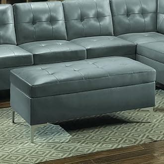 Spuyten Faux Leather Ottoman Storage Bench Two Seater Sofa Bench with Storage Ottoman with Storage Footrest Ottoman Pouffe for Living Room Bedroom Entryways (Grey)