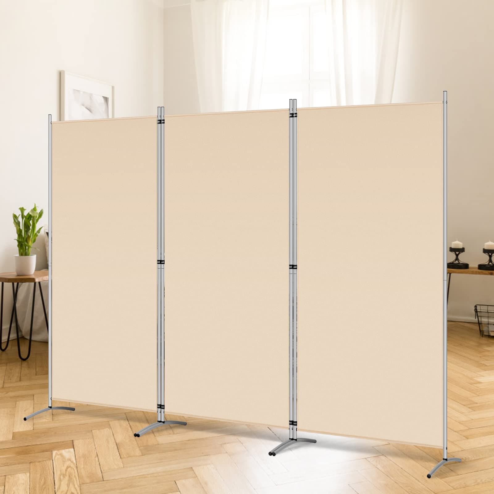 RANTILA Room Divider, 3 Panel Divider, Folding Wall Dividers 102 x 20 x 71 Inches, Beige