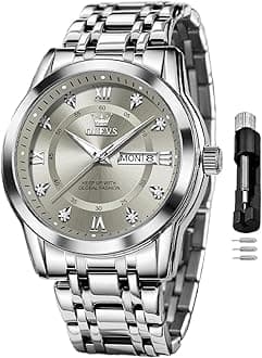 Watch for Men Classic Business Dress Analog Quartz Stainless Steel Waterproof Luminous Date Diamond Men Silver Watch