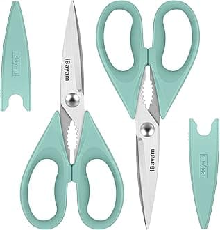 Kitchen Shears, iBayam Kitchen Scissors Heavy Duty Meat Scissors Poultry Shears, Dishwasher Safe Food Cooking Scissor All Purpose Stainless Steel Utility Scissor, 2-Pack (Aqua Sky)