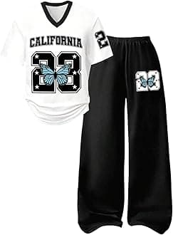 SOLY HUX Girl's Sporty Outfits Number Graphic Jersey Shirt and Baggy Sweatpants Suit 2 Piece Set