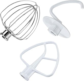 3 Piece Kit Attachments for KitchenAid 4.5-5 Quart Tilt-Head Stand Mixers Artisan Series & Classic Series by MMOBIEL - Aluminum K45 6-Wire Whip, Flat Beater and Dough Hook - Hand Wash Only