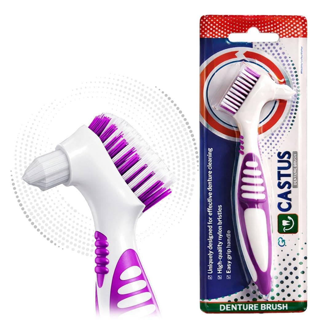 Denture Brush | Specially Designed To Clean Dentures | Easy Grip Handle | Nylon Bristles - Manual, Adult, White Pack Of 3