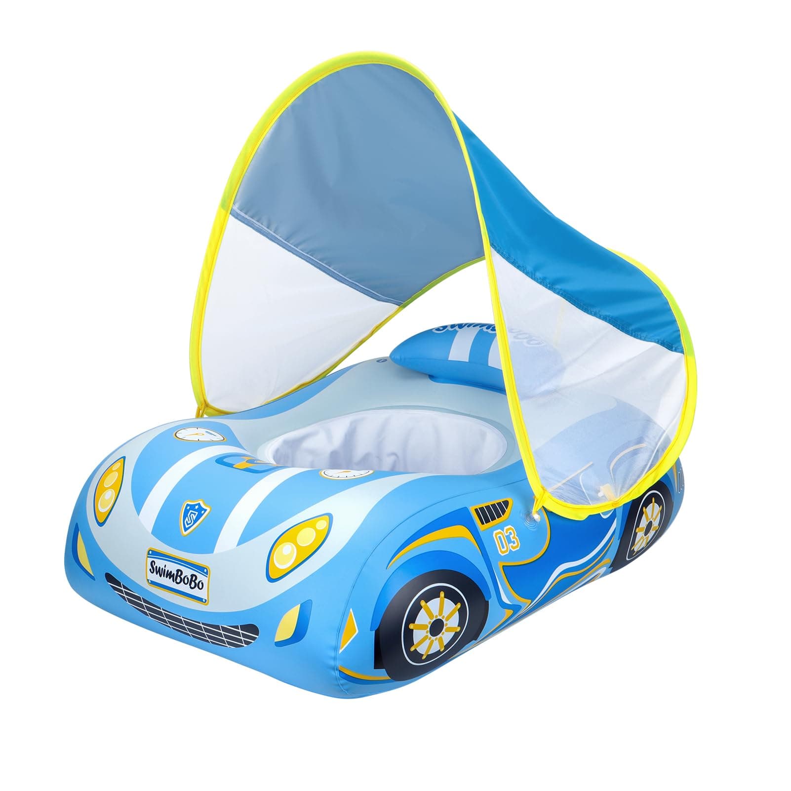 Toddler Pool Float Inflatable Car Baby Swim Float with Adjustable Sun Canopy and Safety Seat Pool Toys for Kids 3 Years Old +