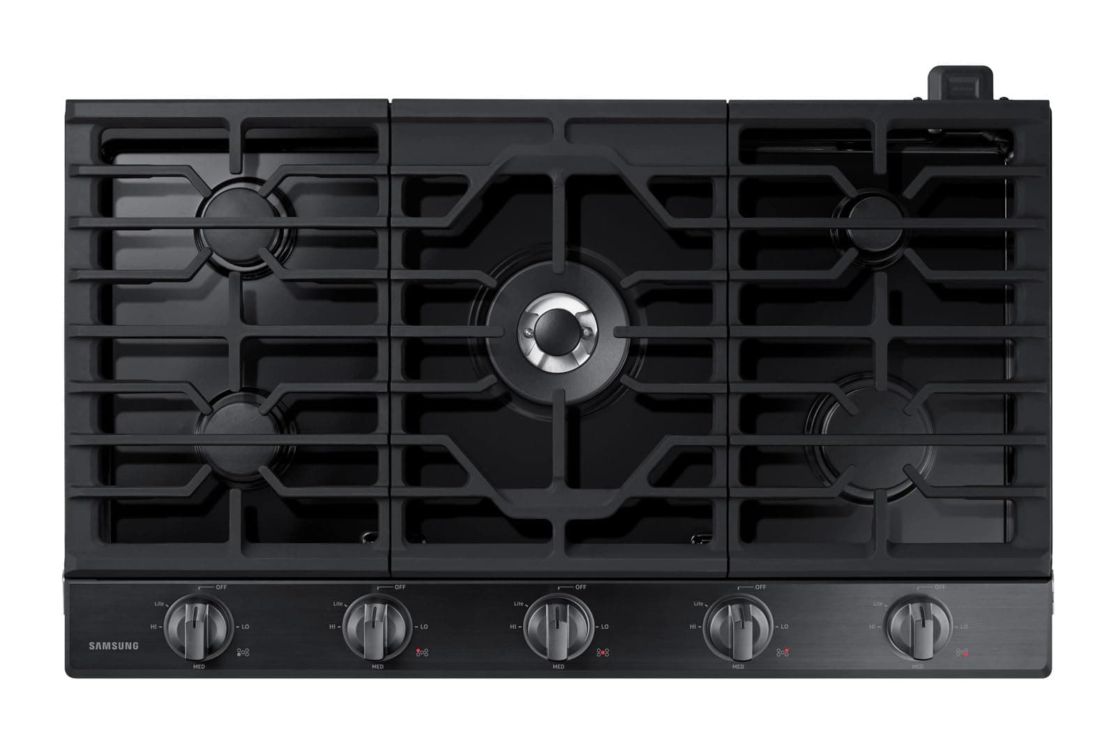 SAMSUNG 36" Built In Smart Gas Cooktop with Illuminated Knobs, 5 Burners, Black Stainless Steel, NA36N6555TG/AA