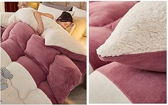Tauzveok Cozy Thicker Warmth Quilt Comforter, Soft Super Thick Winter Warm Blanket Artificial Lamb Cashmere Weighted Blankets for Beds,Dousha a,180 * 220cm 3kg